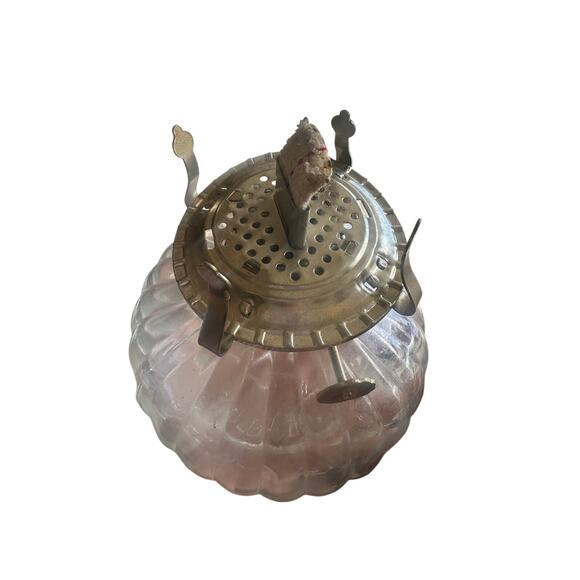 Vintage Golden Globe Glass Oil Lamp W/ Ribbed Design - Picture 5 of 5